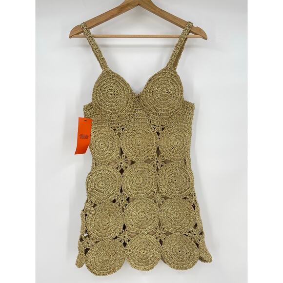 SIMON MILLER | NWT Beep Beep Mini Dress in Star Gold Lurex Crochet XS - Picture 4 of 13